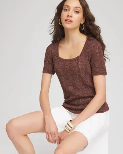 Pointelle Square-Neck Pullover Sweater