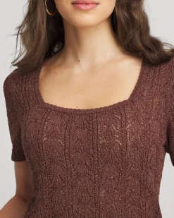 Pointelle Square-Neck Pullover Sweater
