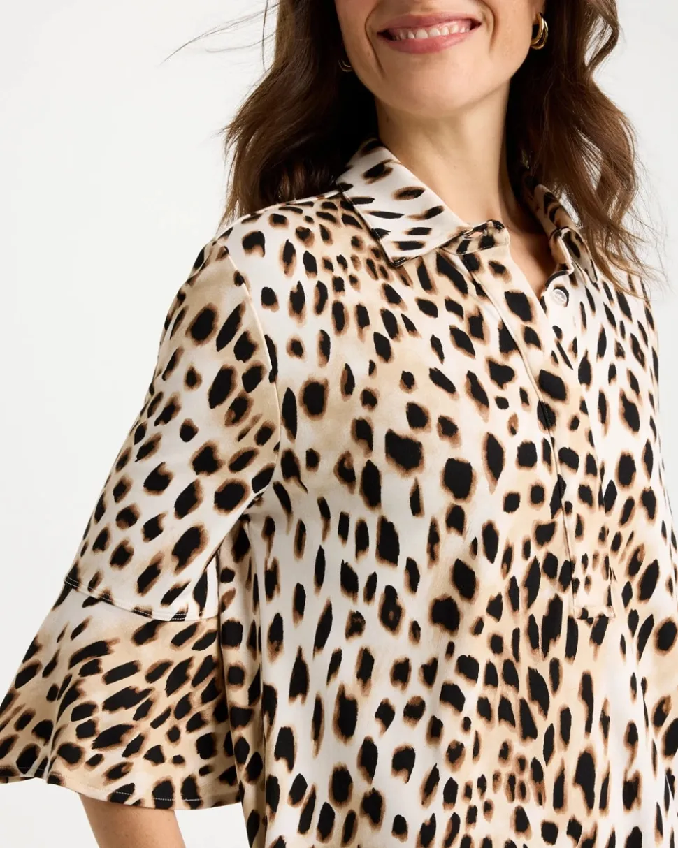 Ponte Knit Flounce Sleeve Dress