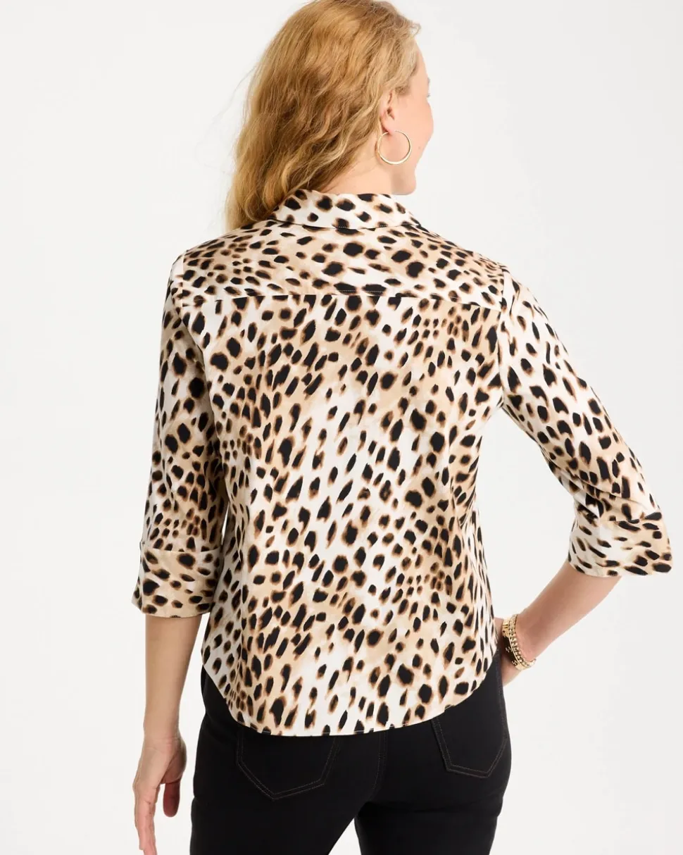 Poplin Cotton Animal Print Tie-Front Top