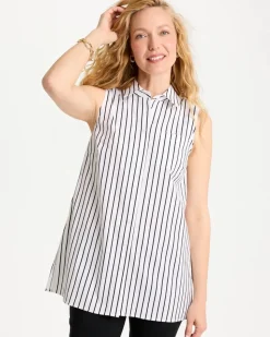 Poplin Cotton Collared Striped Tunic