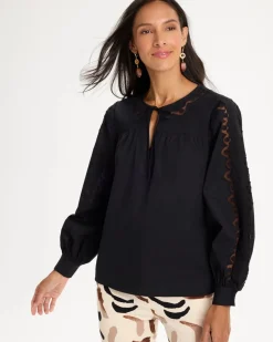Poplin Cotton Lace Tie-Front Blouse