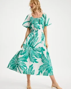 Poplin Cotton Off-Shoulder Printed Dress