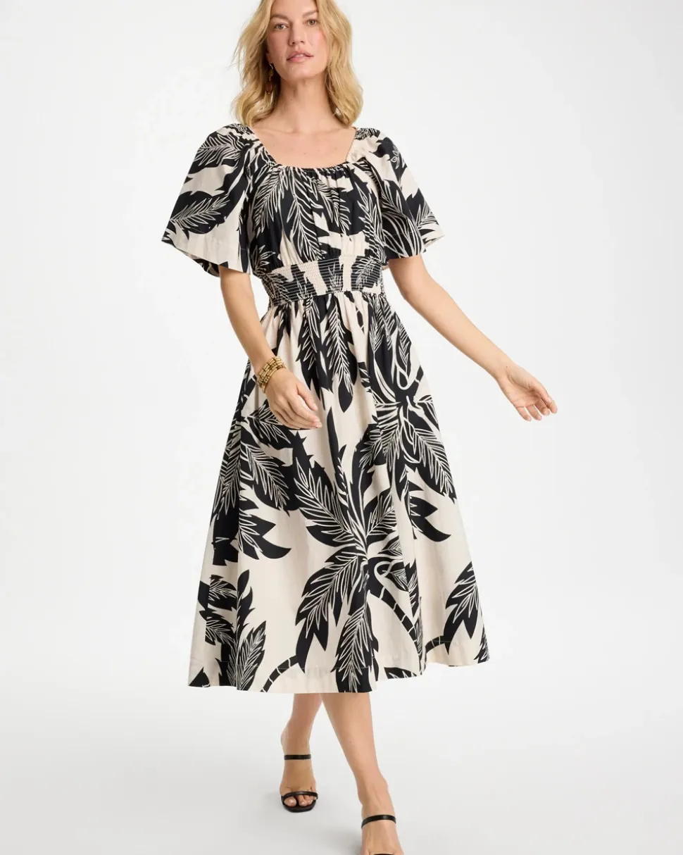 Poplin Cotton Palm Off-Shoulder Dress