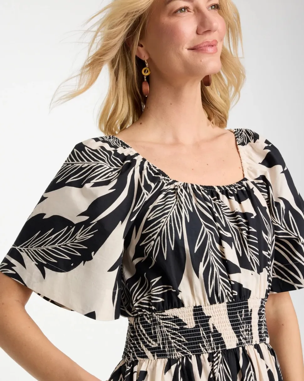 Poplin Cotton Palm Off-Shoulder Dress