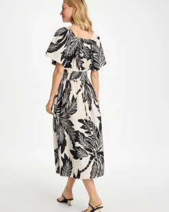 Poplin Cotton Palm Off-Shoulder Dress