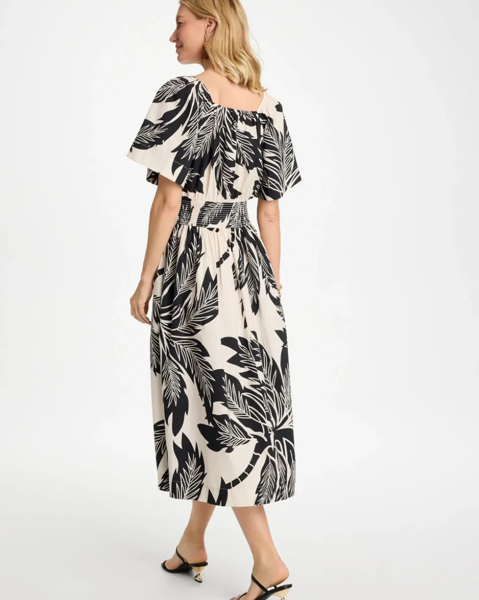Poplin Cotton Palm Off-Shoulder Dress