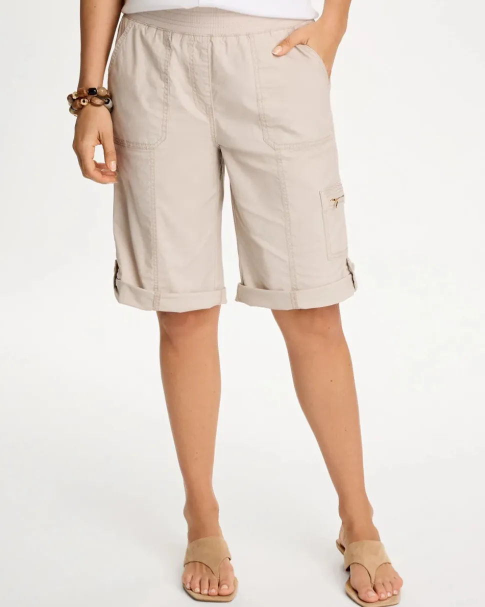 Poplin Cotton Roll-Tab Shorts