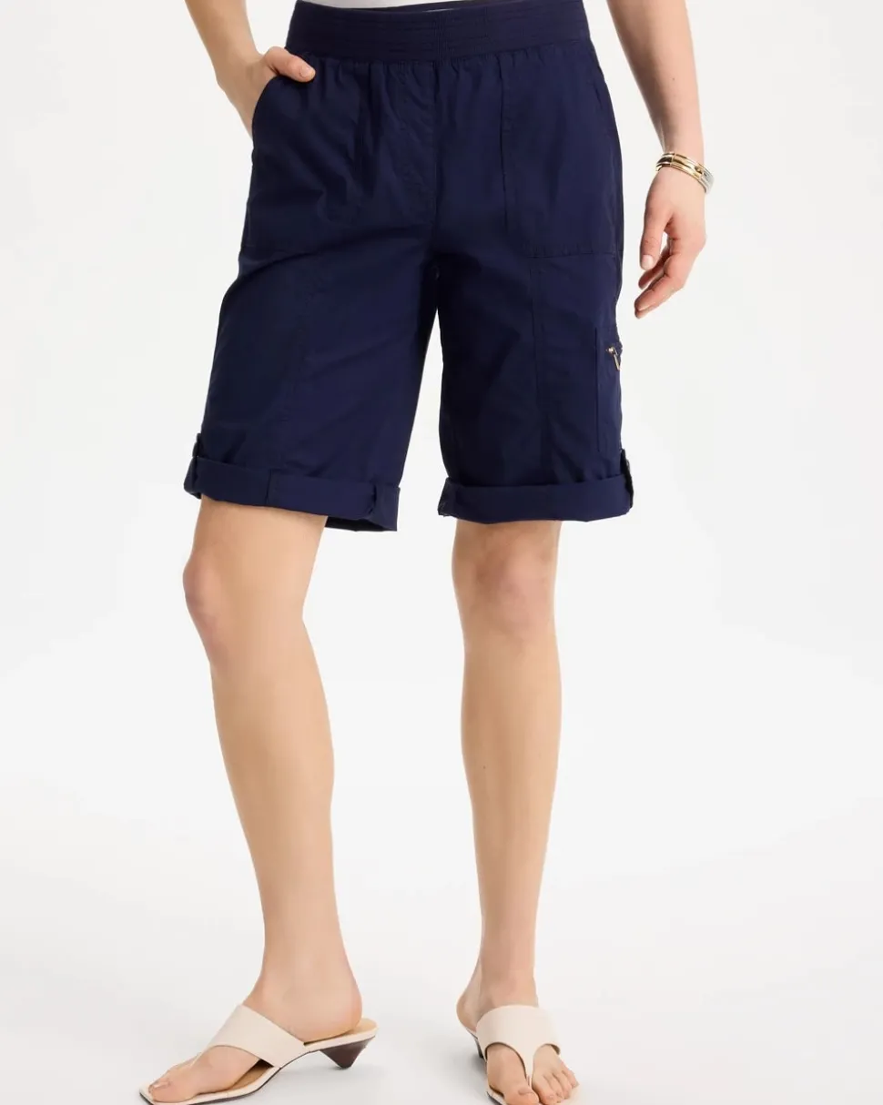 Poplin Cotton Roll-Tab Shorts