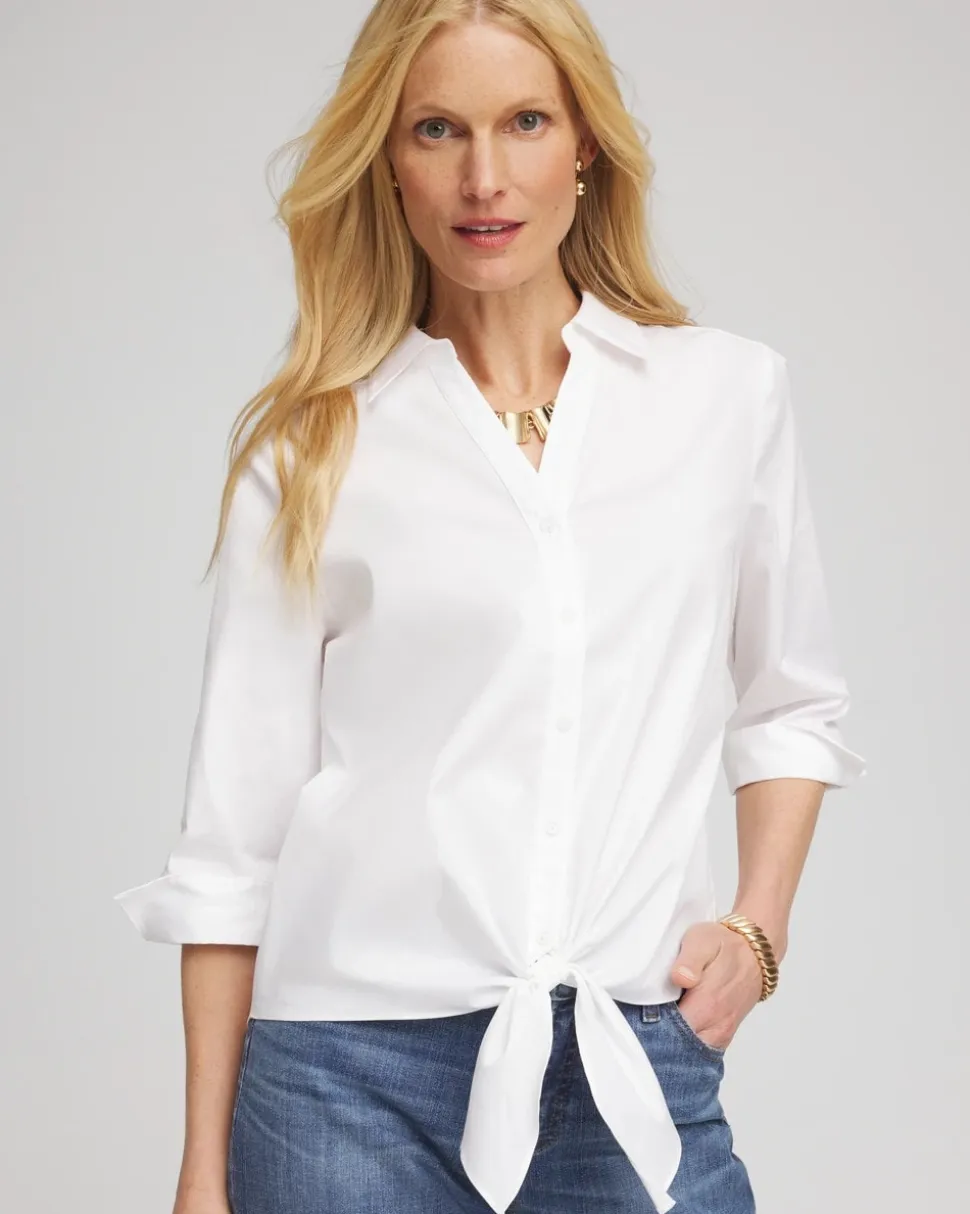 Poplin Cotton Tie-Front Top