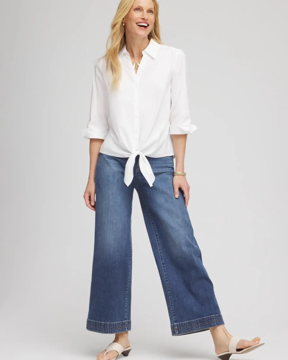 Poplin Cotton Tie-Front Top