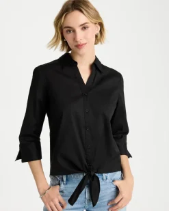 Poplin Cotton Tie-Front Top