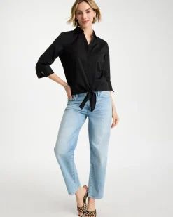 Poplin Cotton Tie-Front Top