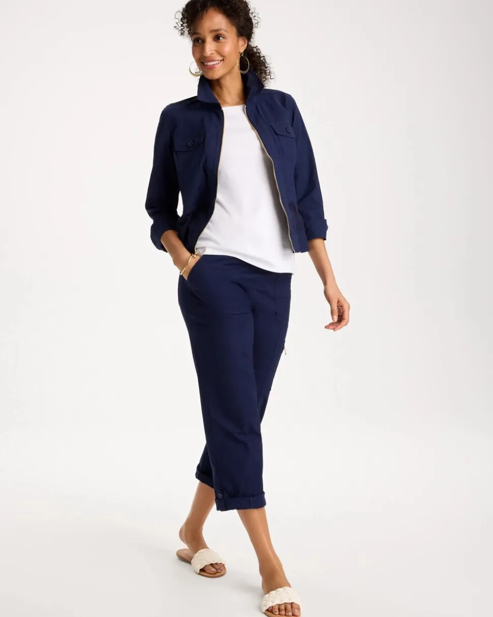 Poplin Cropped Roll Tab Pants