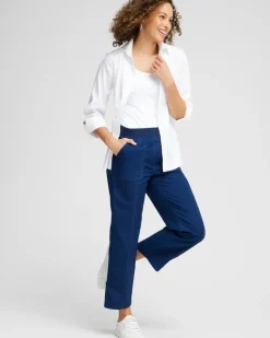 Poplin Cropped Roll Tab Pants