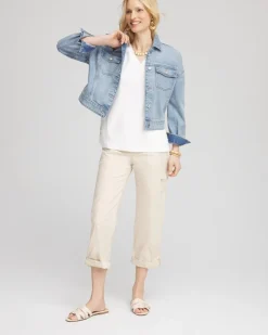 Poplin Cropped Roll Tab Pants