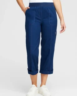 Poplin Cropped Roll Tab Pants