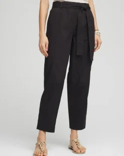 Poplin Pull-On Tapered-Leg Cropped Pants