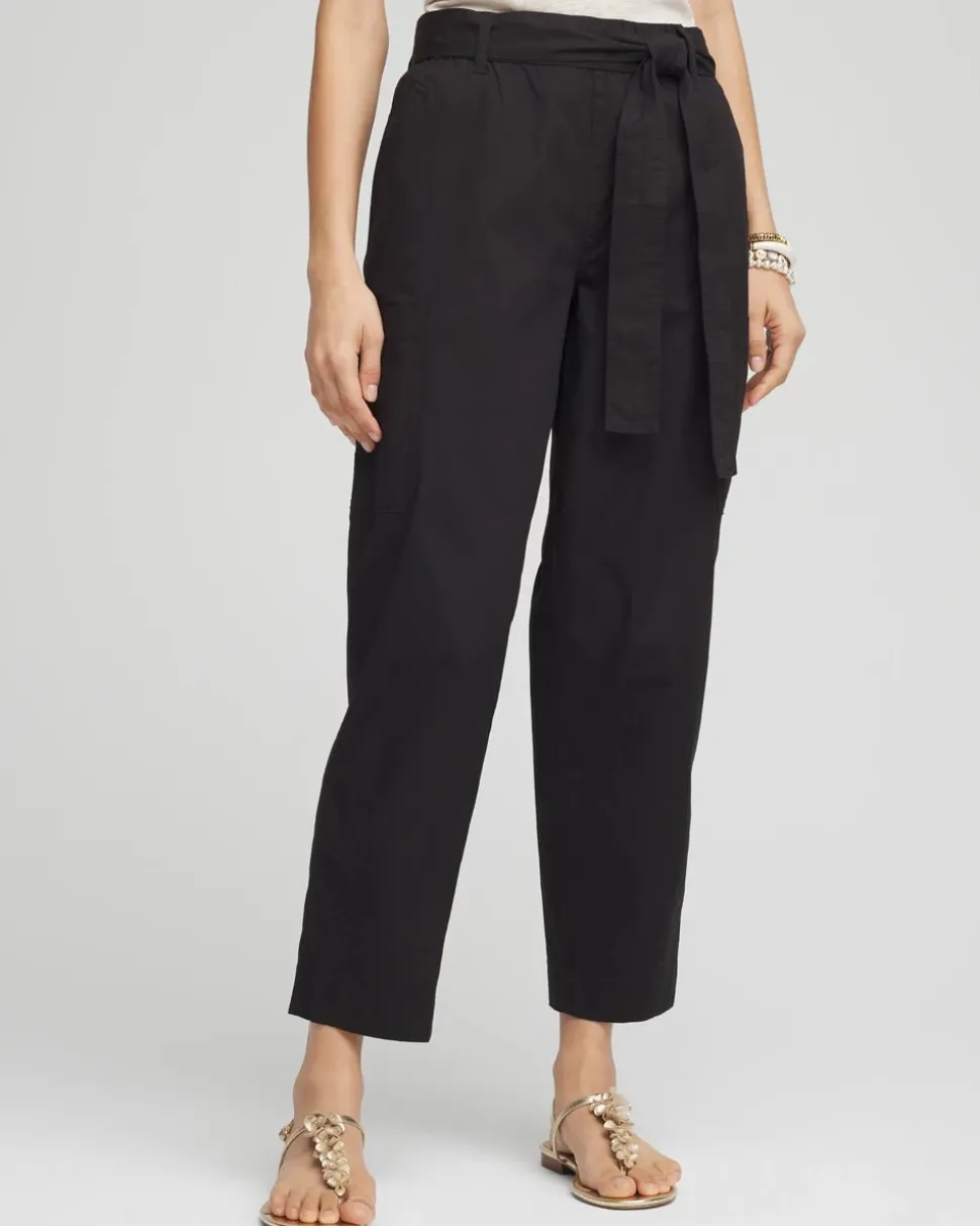 Poplin Pull-On Tapered-Leg Cropped Pants