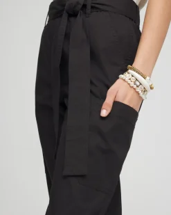 Poplin Pull-On Tapered-Leg Cropped Pants