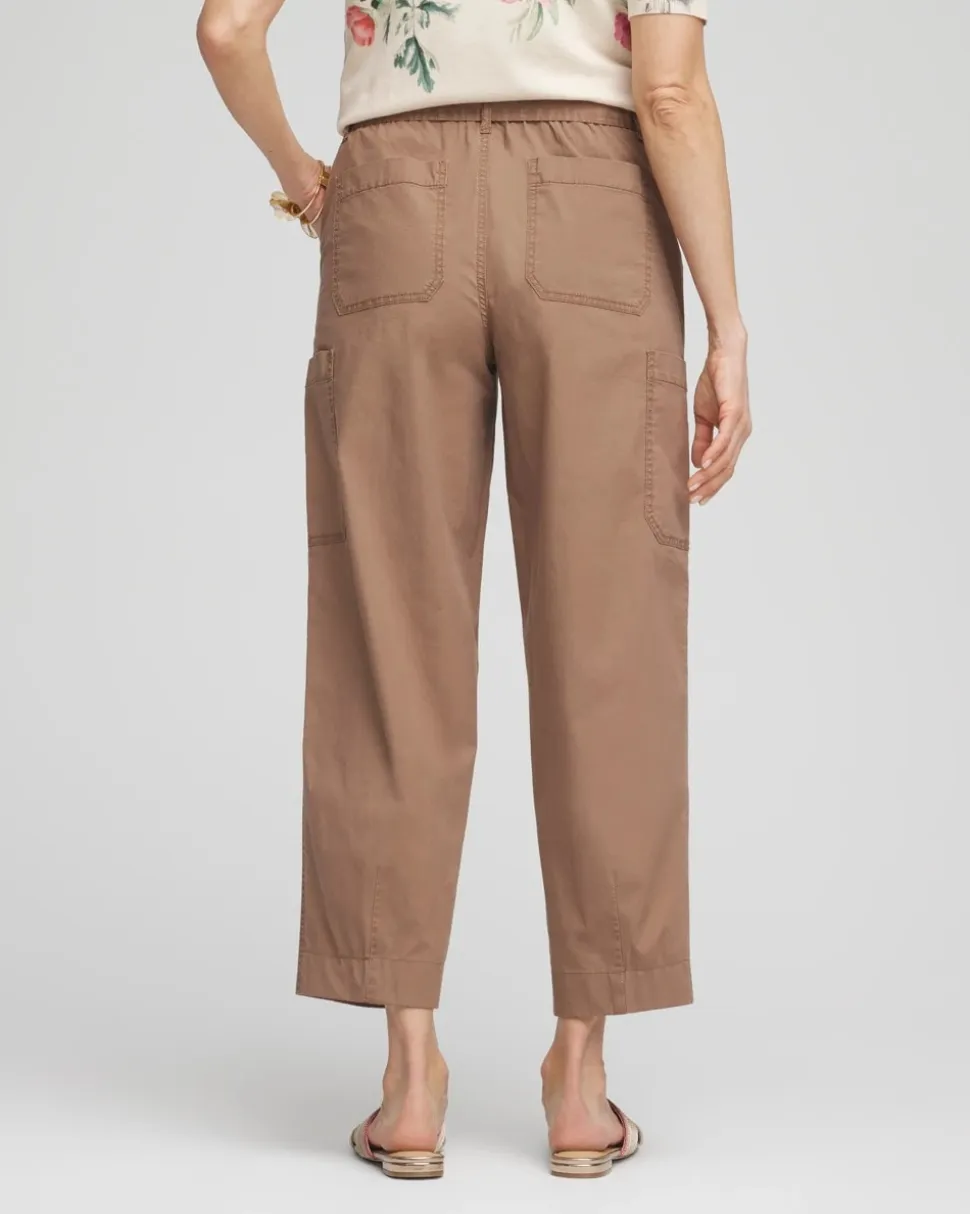Poplin Pull-On Tapered-Leg Cropped Pants