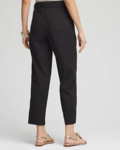 Poplin Pull-On Tapered-Leg Cropped Pants