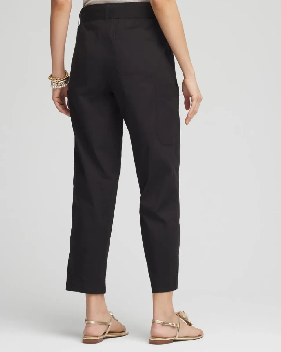 Poplin Pull-On Tapered-Leg Cropped Pants