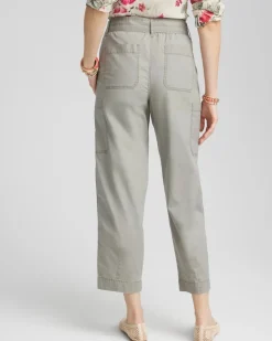 Poplin Pull-On Tapered-Leg Cropped Pants