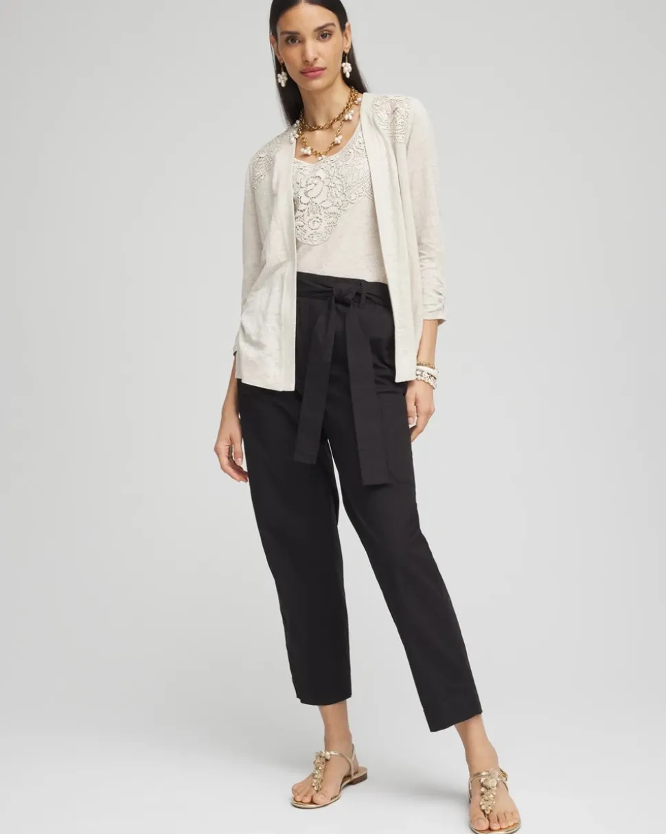 Poplin Pull-On Tapered-Leg Cropped Pants