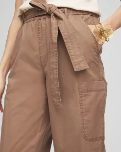 Poplin Pull-On Tapered-Leg Cropped Pants