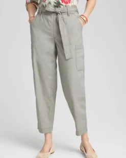 Poplin Pull-On Tapered-Leg Cropped Pants