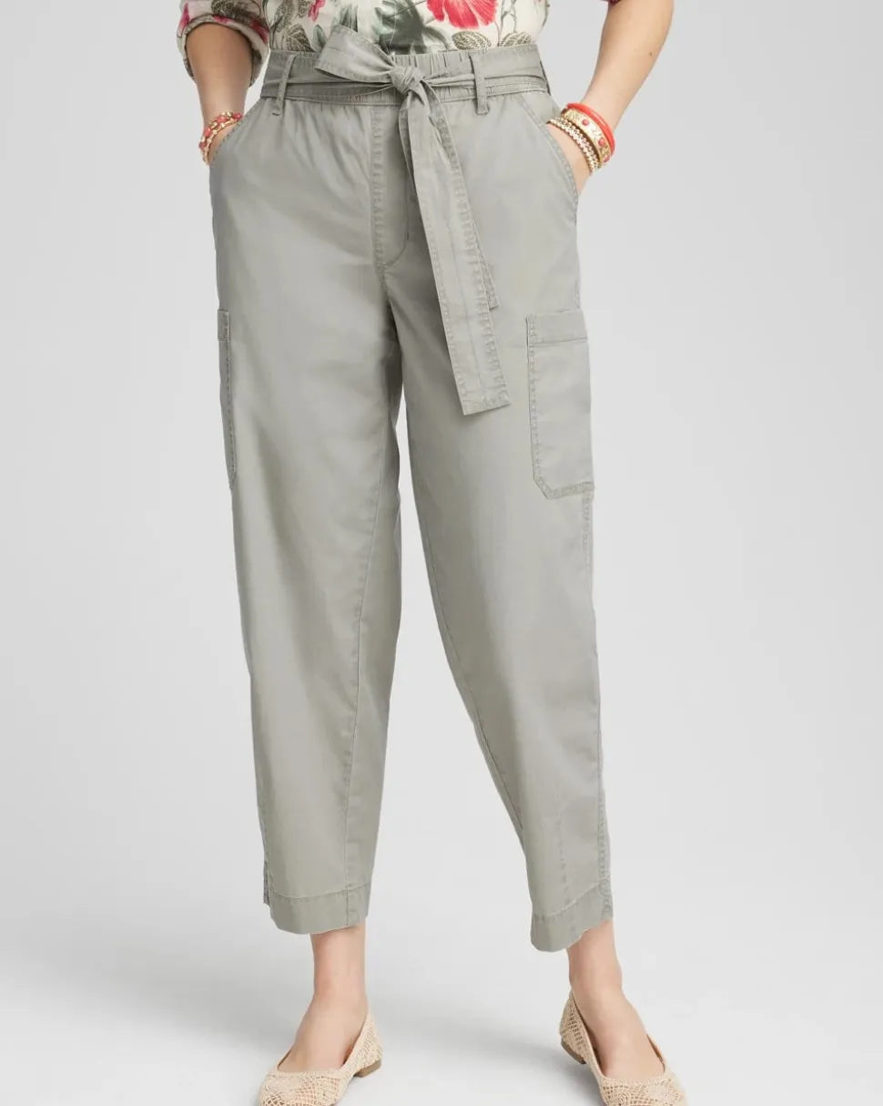 Poplin Pull-On Tapered-Leg Cropped Pants