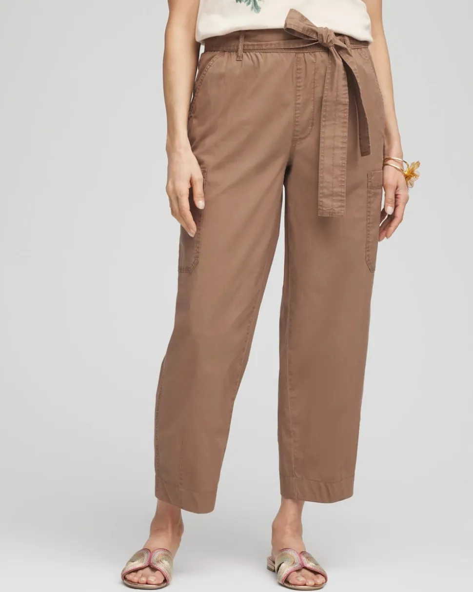 Poplin Pull-On Tapered-Leg Cropped Pants