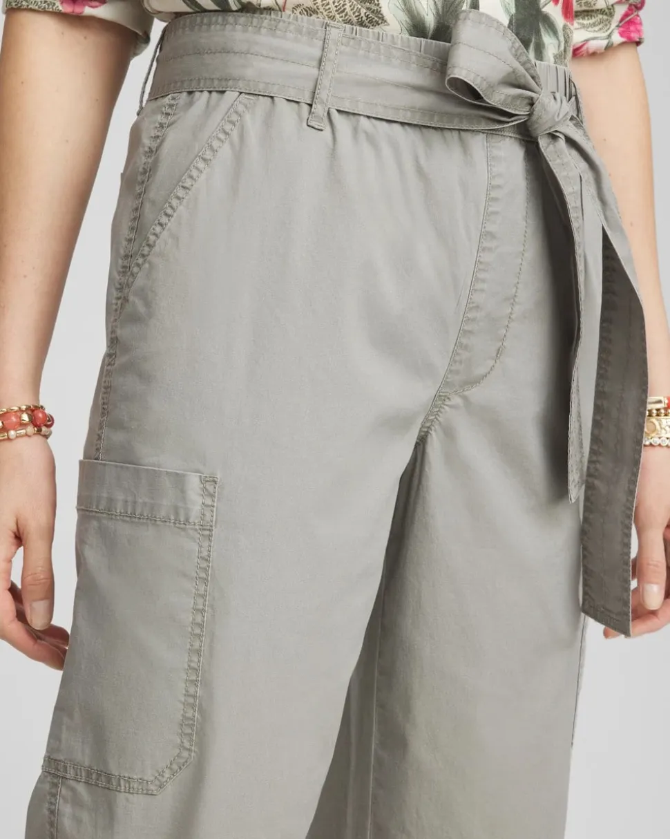 Poplin Pull-On Tapered-Leg Cropped Pants