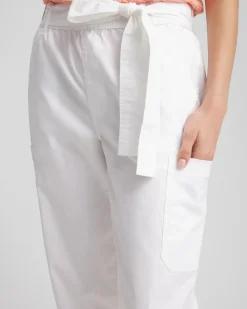 Poplin Pull-On Tapered-Leg Cropped Pants