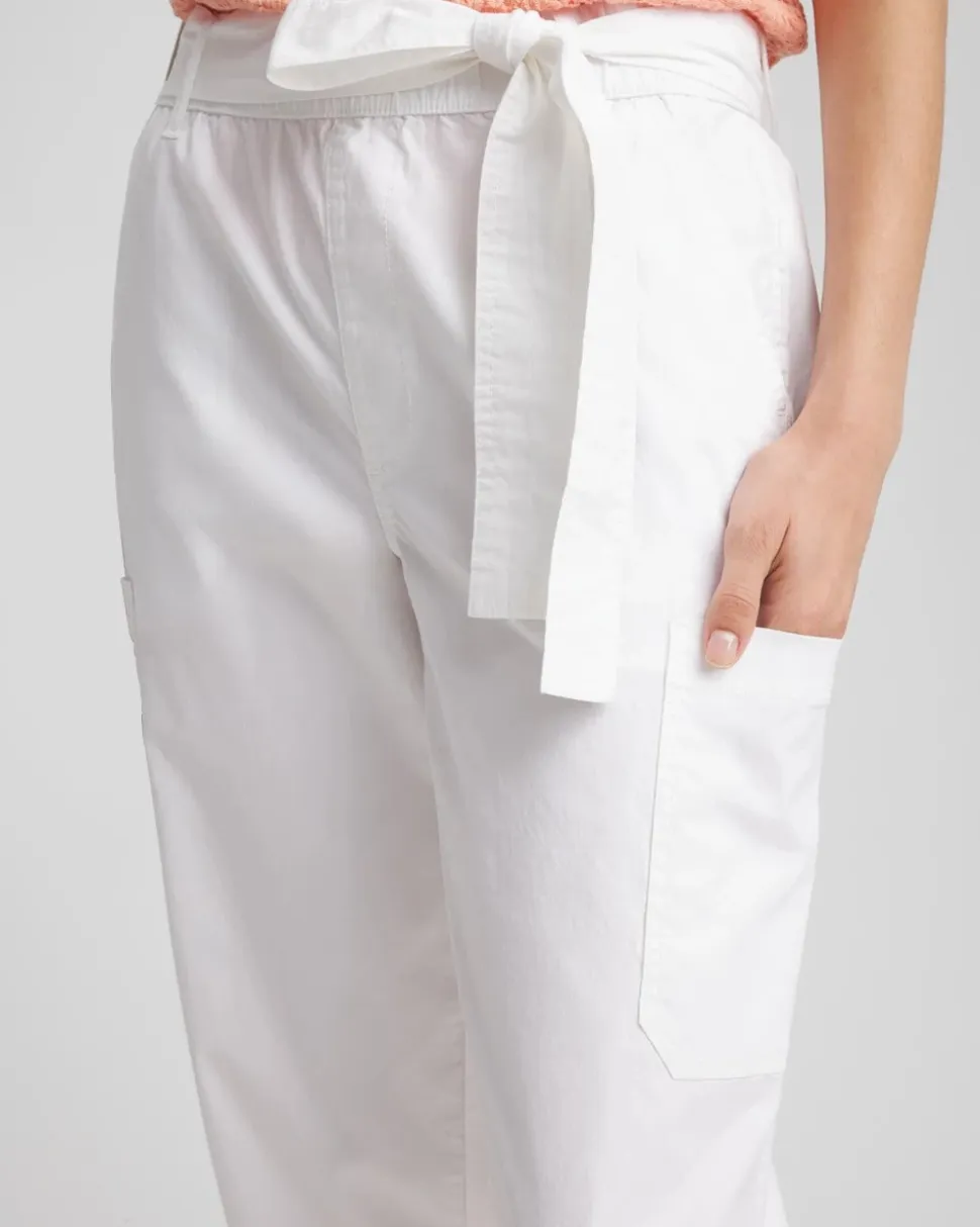 Poplin Pull-On Tapered-Leg Cropped Pants