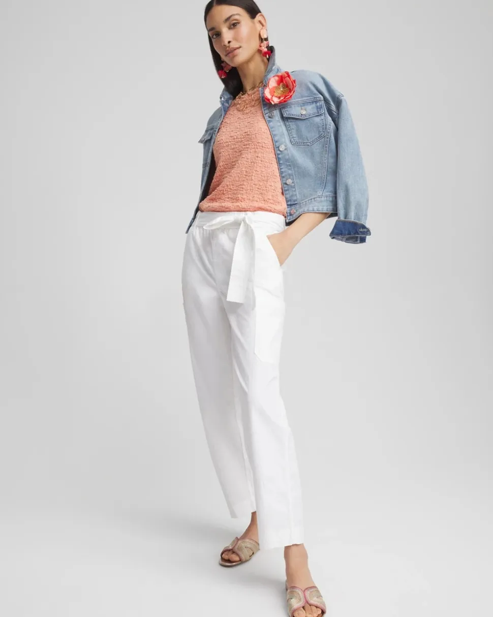 Poplin Pull-On Tapered-Leg Cropped Pants