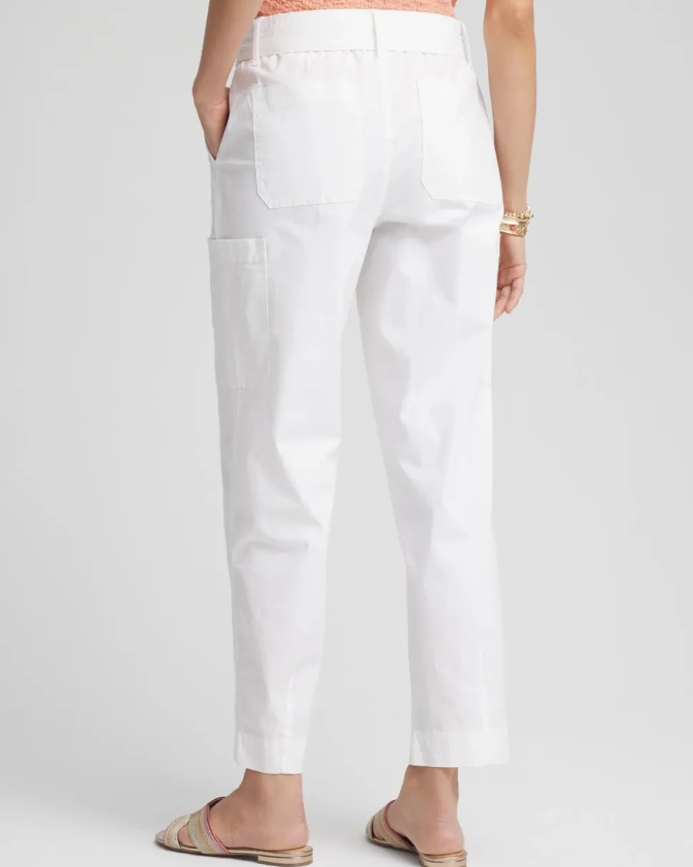 Poplin Pull-On Tapered-Leg Cropped Pants