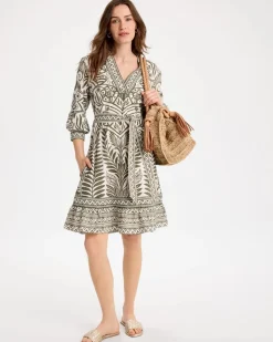 Printed Cotton-Linen Belted Dress