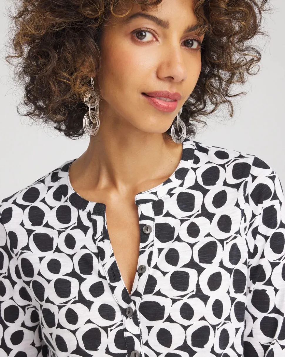 Printed Cotton Slub Henley Shirt
