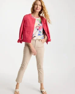 Printed Cotton Slub 3/4 Sleeve Button Tee