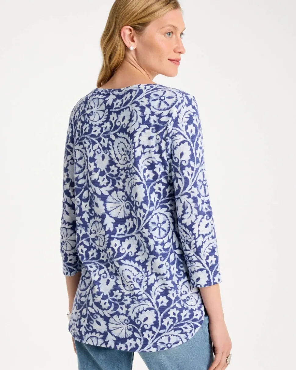 Printed Cotton Slub 3/4 Sleeve Tee