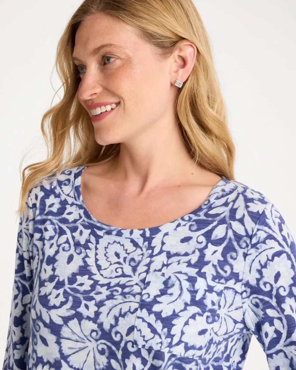 Printed Cotton Slub 3/4 Sleeve Tee