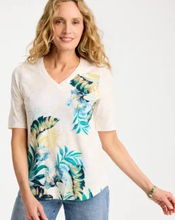 Printed Cotton Slub V-Neck Tee