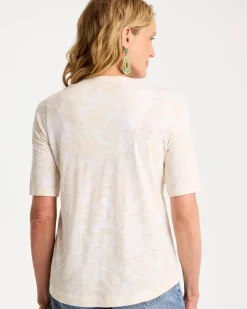 Printed Cotton Slub V-Neck Tee