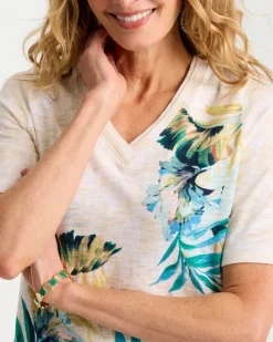 Printed Cotton Slub V-Neck Tee
