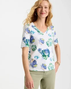Printed Cotton Slub V-Neck Tee