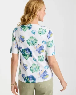 Printed Cotton Slub V-Neck Tee