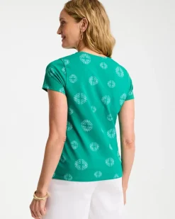 Printed Cotton Stretch Cap-Sleeve Tee