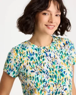 Printed Cotton Stretch Cap-Sleeve Tee